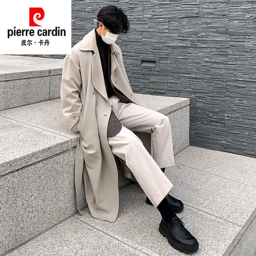 皮尔卡丹（pierre cardin）风衣男中长款过膝韩版英风休闲大衣春秋季男士风衣潮流风衣外套 卡其色【复合 加 厚】 XL