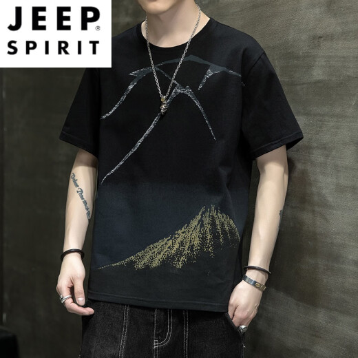JEEP SPIRIT summer new cotton short-sleeved T-shirt men's loose casual half-sleeved T-shirt base shirt youth versatile top 829-white M