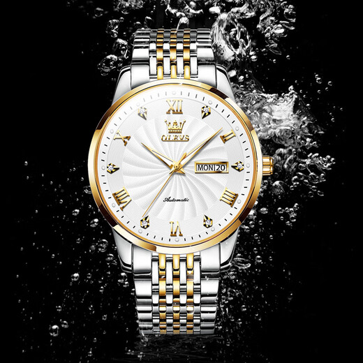 
OLEVS Swiss certified brand watch men's mechanical watch luminous waterproof fully automatic men's watch business high-end watch men's OLEVS-6630-steel belt white
