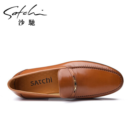 SATCHI new men's shoes are soft and breathable, men's business casual shoes, toe-layer cowhide, fashionable set-foot waxed leather shoes, fashionable brown 40, one size larger than the national code