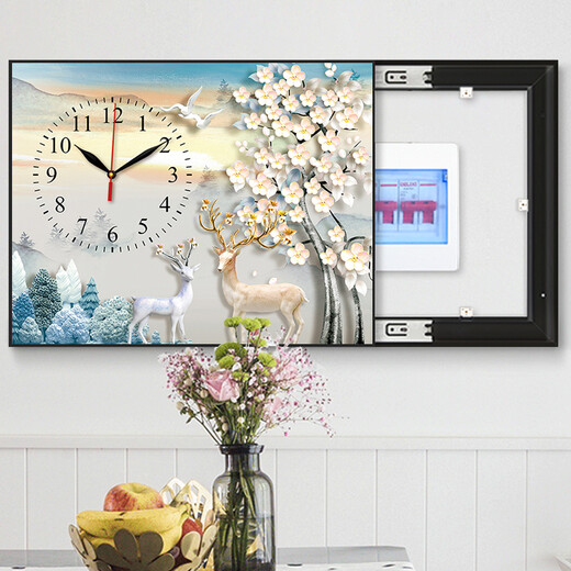 YIJLJ modern simple meter box decoration painting Nordic creative silent clock hanging painting without punching hydraulic distribution box mural fresh green plant KDT15869 70*50 (accommodation 60*40) right push and pull