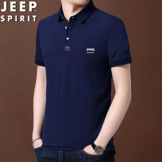 吉普（JEEP）宽松休闲夏季新款男士短袖T恤青年polo翻领商务半截袖上衣打底衫 8638蓝色 XL（125斤-140斤）