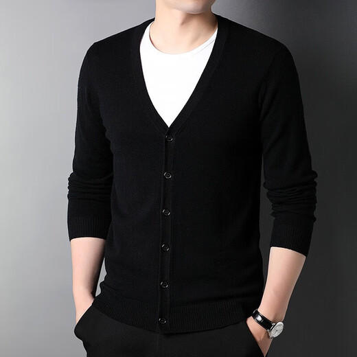 Hengyuanxiang knitted pure wool cardigan men's casual V-neck top autumn and winter sweater jacket for young and middle-aged men dark red XL 180/52/115