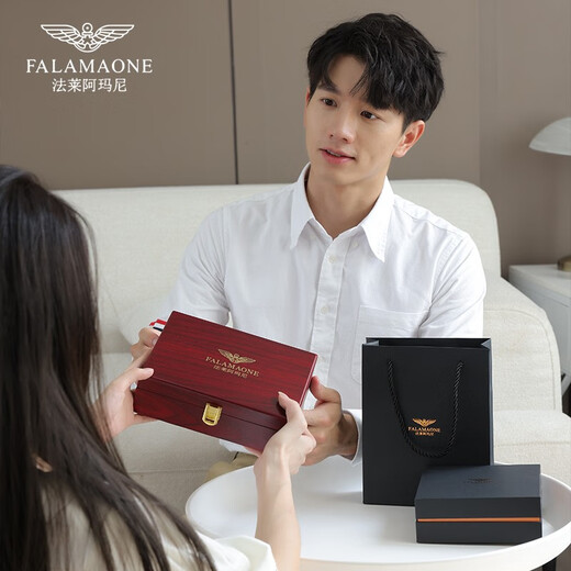 FALAMAONE Brand Boîte à cadeau de portefeuille de ceinture masculine Ensemble de boucle automatique en cuir authentique pour le cadeau de la fête des pères d'anniversaire des garçons portefeuille pratique + ceinture [Cadeau en bois massif haut de gamme]