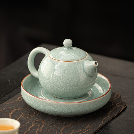 Gold inlaid jade borneol Ru kiln Xishi teapot Kungfu tea set ceramic teapot open piece ice cracked teapot household handmade by Chen Weiqin