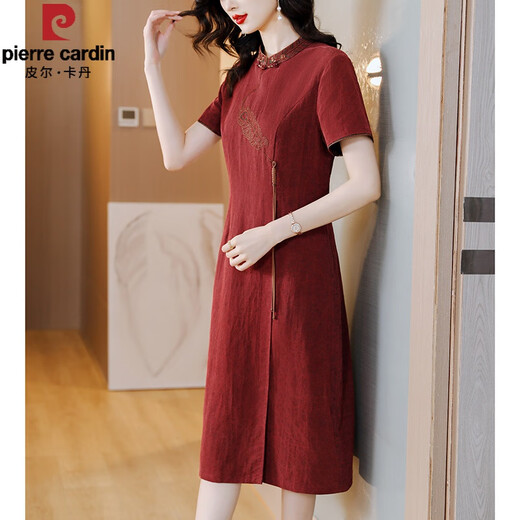 Pierre Cardin Brand Xi Grandma Mariage de mariage Banquet Emulation de soie Cloud parfum Cloud SA Robe pour femmes Mothers d'âge moyen d'été Amélioration du Cheongsam Gift 6231 Green XL