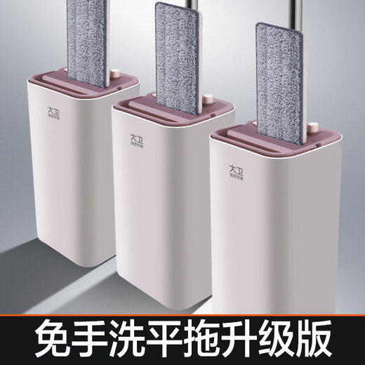 大卫平板拖把免手洗家用一拖净平拖拖布干湿两用自刷洗木地板墩布 配置（共4块拖布）