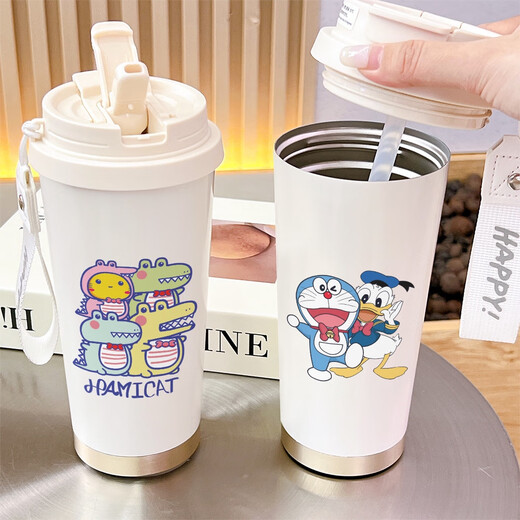 Supor Supor Cartoon Tier Thermosbecher Großkapazität Hochwertiger Schüler Edelstahl Water Tasse Kleine tragbare Kaffee Lebensmittelqualität 316 Edelstahl Antike Weiße XA15283 Dinosaurier Edelstahl aus Edelstahl