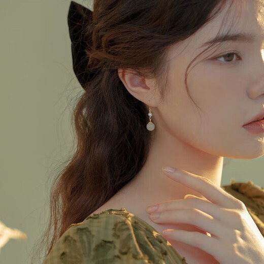 Fandizi S925 silver pearl and Hetian jade earrings, earrings, women's temperament, retro national style jade earrings, ear hooks, fashion accessories, Hetian jade earrings