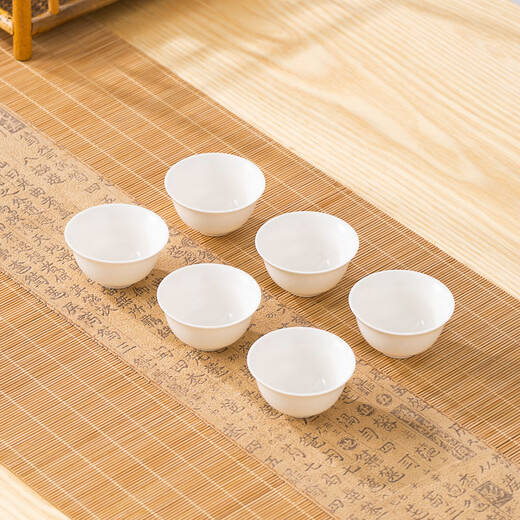 PGY mutton fat jade porcelain Kung Fu tea set complete set Chaoshan Kung Fu tea set simple household tea ceremony tea cup covered bowl teapot Magnolia cup * 6 (thin embryo small cup capacity 25ml)