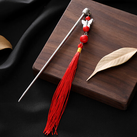 Ancient style tassel hairpin Hanfu hair accessories for children, girls, little girls, step-shape Tang suit accessories, princess baby 1# red