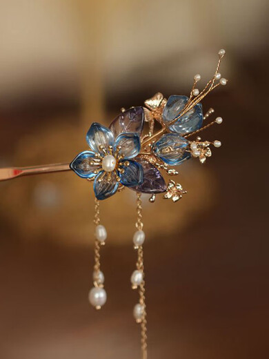 Glaze flower hairpin, simple, modern, everyday, round head, classical cheongsam accessories, antique fringed hair accessories, red plum hairpin