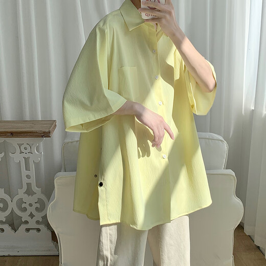 NEW OR MODE短袖衬衫男夏季冰丝衬衣潮流排扣休闲外套宽松潮牌五分半袖上衣服 C17-黑色 2XL