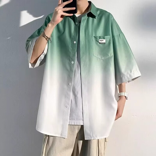 Xingsuyao (xingsuyao) Lettre de tenue japonaise Couleur de couleurs à manches courtes pour garçons Suit beau costume pour hommes avec une fine chemise noire d'âge moyen + blanc court t + noir gris gradient [ensemble à trois pièces] xl