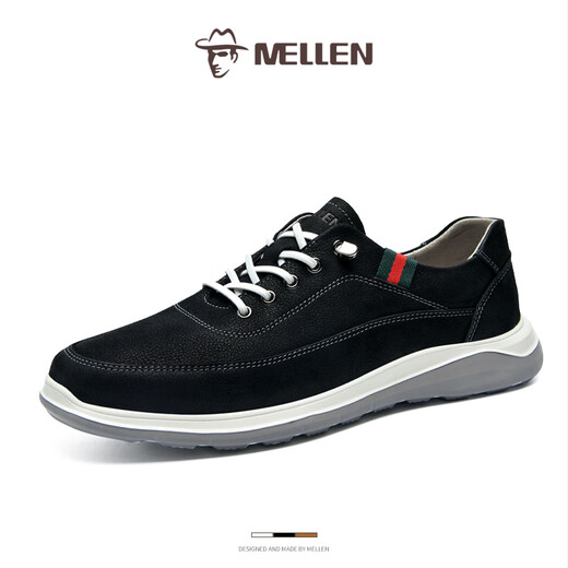 MELLEN high-end brand men's shoes new first-layer cowhide lightweight non-slip business casual leather shoes men's breathable sports sneakers black litchi pattern 39