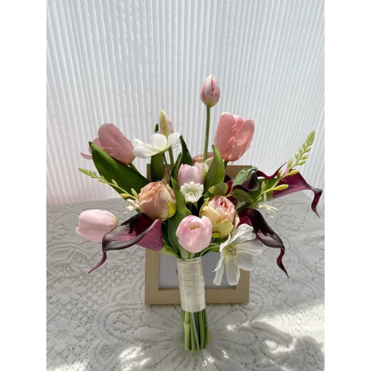 郁金香马蹄莲手捧花领证假花仿真花摄影拍照道具婚礼韩式新娘花束 HD-郁金香+铃兰花
