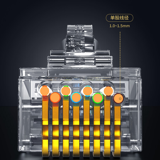 Diez mil grado (OFNPFTTH) Super de seis clases Cabezal de cristal RJ45 Agujero de alambre extra grande Tipo de división de dos piezas con cubierta protectora Cat.6A Cabeza de cristal con placas doradas 6 paquete WJ-15262