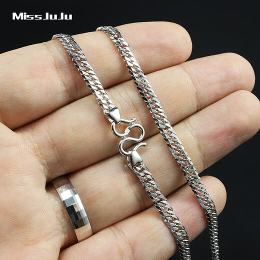 Miss JuJu PT950 Platinum Necklace Men's Platinum Horsewhip Chain Attractive Men's Plain Chain Classic Boss Flat Thick Chain Can Be Customized Weight 26.04g Length 53cm Thick About 4.5mm More Refund or Less Replenishment