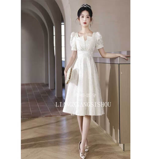 
Seidler evening dress light luxury niche high-end engagement white daily wearable beautiful princess dress adult gift girl host off-white XL (recommended 116-125 Jin [Jin equals 0.5 kg])
