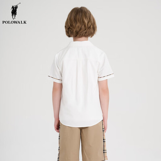POLOWALK children's clothing 2024 new summer shirt boys' short-sleeved top shirt comfortable and fashionable white 110 cm