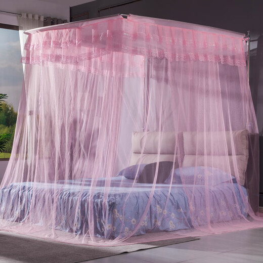 St. Ambert Mosquito Net Wall-mounted Telescopic Fishing Rod Width 1.8 Bracket Thickened Stainless Steel for Stable Installation Thickened Straight Edge + Pink Purple Side Door 200cm*180cm*225cm