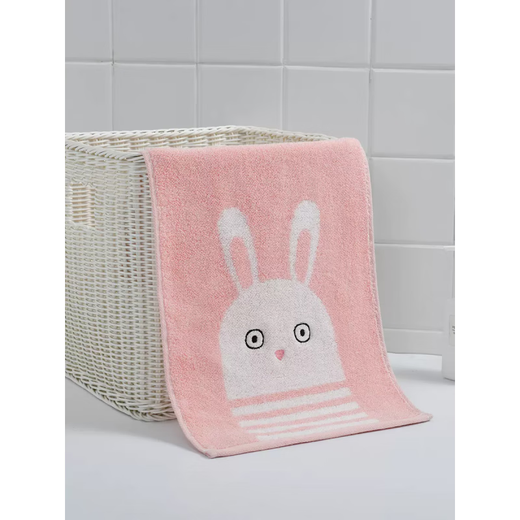 Jie Liya (grace) cartoon cotton children's towel household pure cotton absorbs water and does not shed lint, small face towel for men and women, pink 1 blue 1 white 1 meter 1 pure cotton 4 pack