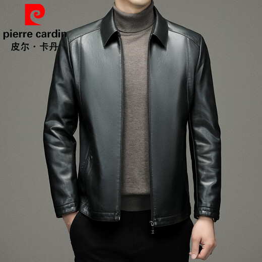 Pierre Cardin leather jacket men's autumn and winter warm velvet thickened PU leather jacket middle-aged dad wear business casual lapel leather jacket