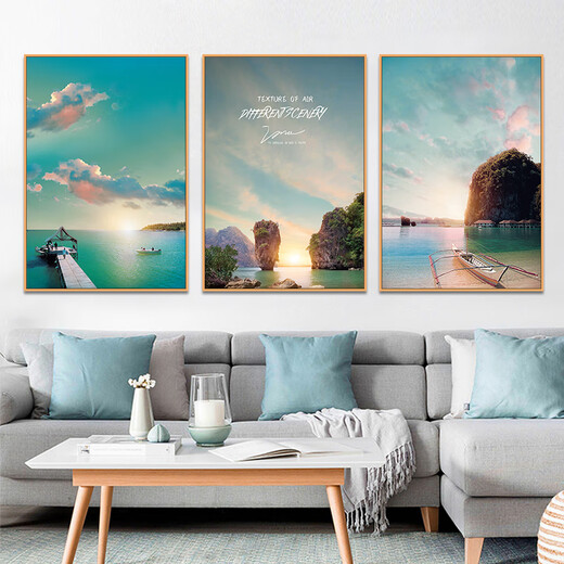 
Sensual painting living room decoration painting sofa background wall without punching hanging painting mural modern simple landscape landscape painting sea sunrise JD15286 50*70/50*70/50*70 Crystal picture ps black frame