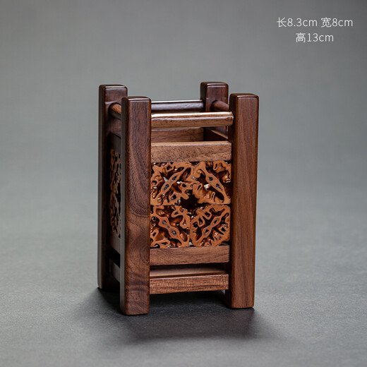 汇茶茶具六君子茶道配件收纳筒 胡桃木镂空笔筒 核桃复古中国风茶道筒 斗型茶道筒(HB-6623) 胡桃木