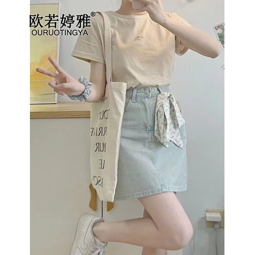 欧若婷雅新款连衣裙女装2025夏季韩版时尚套装女显瘦高腰牛仔裙子女两件装 套装 L