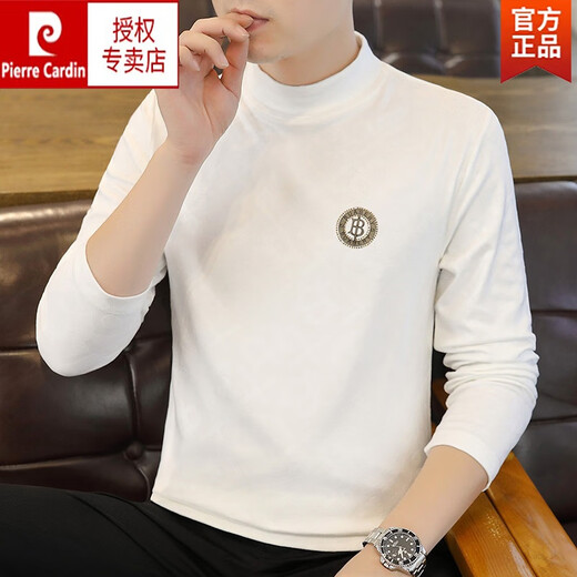 Pier Cardin Herren-Langsalzdeutschlandt-Shirt 2023 Neuer trendig gedruckter Sweatshirt Herbst und Winter mit mittlerer Kämpfe Slim Base Strick Braun 6630 XL (120-135jin [Jin gleich 0,5 kg]))