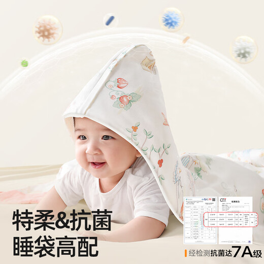 Betis Baby Anti-jump Sleeping Bag Spring and Autumn Constant Temperature Baby Cover Newborn Children Anti-Kick Quilt All-in-one All-Season Smile Double Layer - Room Temperature 20-26 S Code Suitable for heights below 80cm