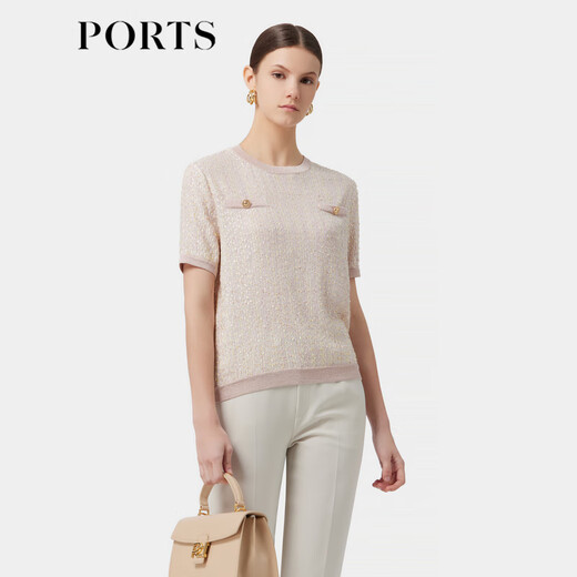 Ports printemps nouveaux bijoux de poitrine féminine embelli tricot à manches courtes courte alp8k701rxx008 eau vanille jaune l