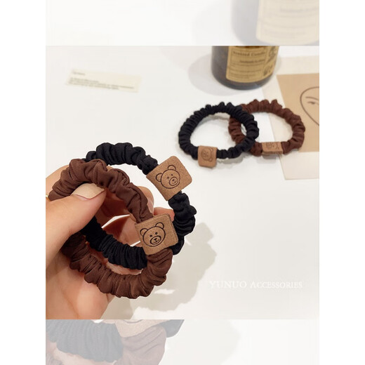 Songchuang Mengyu 4-piece earth-color bear headband for women in autumn and winter sweet rubber band hair rope ponytail hair tie 2022 new style 2 brown 2 black 2 (total 4)