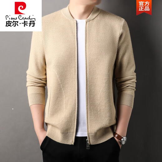 Pierre Cardin Jacke Strick Jacke Herren 2024 Frühlings- und Herbst neuer Baseball-Kragen Wabenpullover Casual Reißverschluss Cardigan Black XL 180/XL [geeignet für 150-165 Jin [Jin Equals 0,5 kg]]