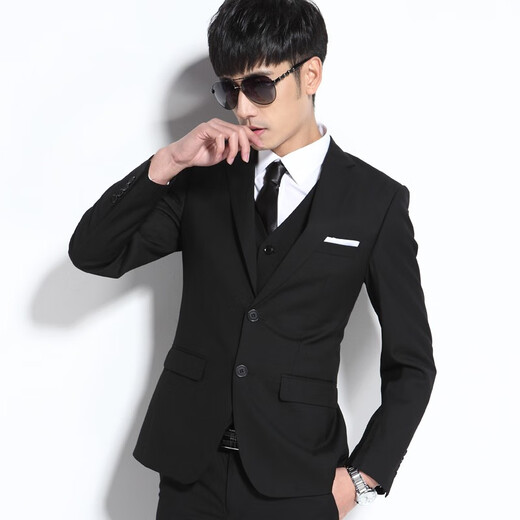 Yhv suit suit men's slim fit youth interview suit business formal wear solid color college student best man wedding adult ceremony 1611 black two buckle XL (175) recommended 120-135Jin Jin equals 0.5 kg