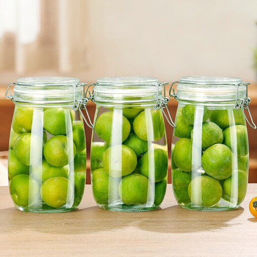 Baijie glass sealed jars, 3 packs of 1000ml storage jars, household glass bottles, wine bottles, pickle bottles, pickled Laba garlic jars