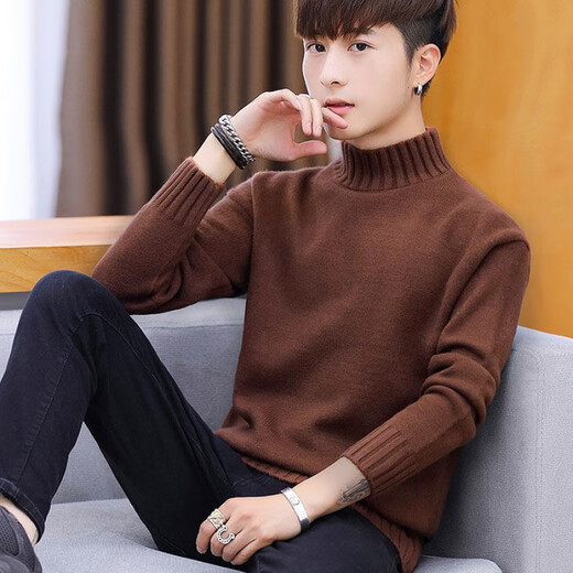 Hengyuanxiang velvet all-in-one half turtleneck sweater for men winter new Korean style casual all-match pullover solid color bottoming sweater black warm velvet XL 130-140Jin Jin equals 0.5 kg