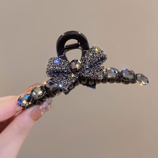 Case Makeup Chinese Valentine's Day Diamond Bow Knot Large Grappling Clamp Disk Hair Clip for Women's Back of Head 2023 New Temperament Shark Clip Headwear Full Diamond Egg Face Double Knot Grappling Clamp Gun Black