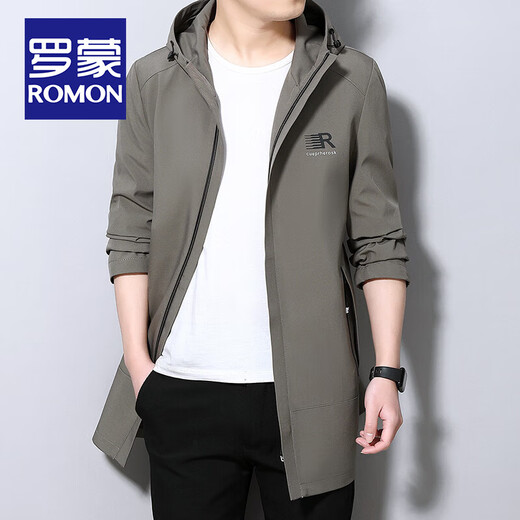 罗蒙（ROMON）高档轻奢中长款连帽风衣男春季新款中青年茄克男士休闲百搭外套男 黑色 175/88A码