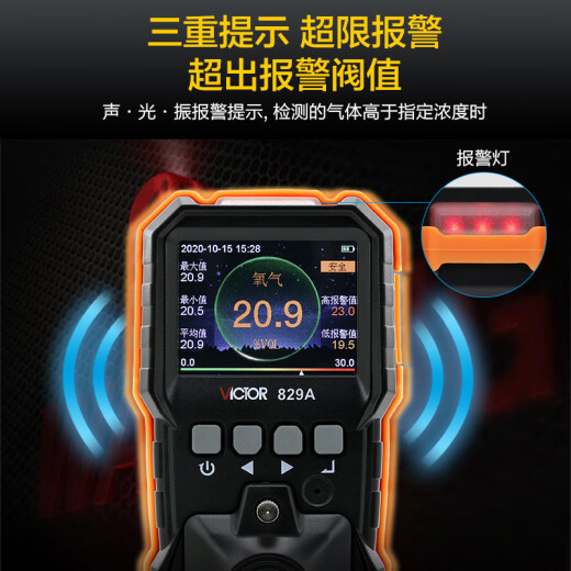 惠利得四合一气体检测仪便携式可燃气体探测报警器有毒有害氧气一氧化碳 VC829A【四种气体.同时检测.彩屏】