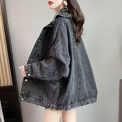 依慕琪入春牛仔外套女学生韩版宽松春季上衣夹克大码女装牛仔衣服春夏款 9926#图片款黑色 S  建议80--100斤