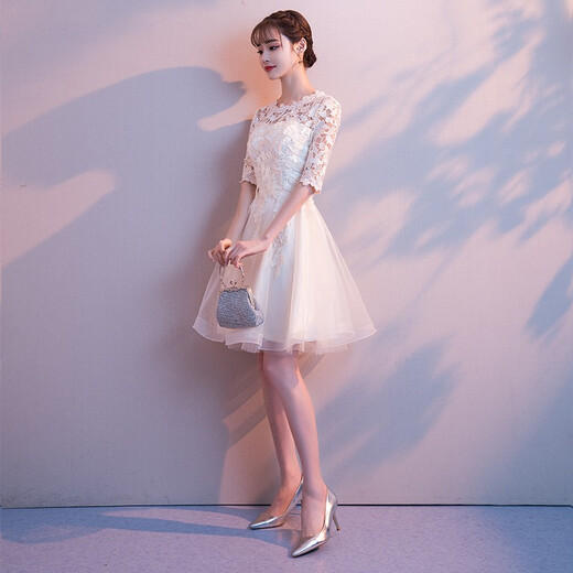 Seidler French small evening dress for women's banquet 2025 new slim evening dress fairy fantasy bridesmaid dress champagne color M