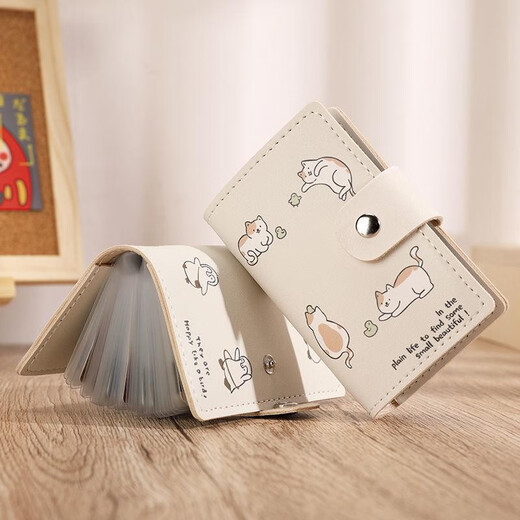 Chajin Simple Kitten Card Bag Cute Girl Small Certain Document Bag Large Capacity Multi-Card Card Clip Ins Driver's License Coin Wallet Bag Simple Kitten 26 Cards