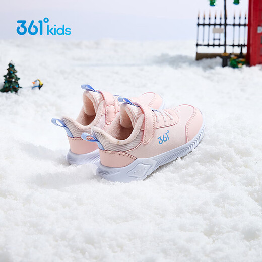 361 Children's shoes for boys and girls, velvet warm cotton shoes, winter new soft-soled running children's casual cotton shoes, rose water pink/dark pink 31