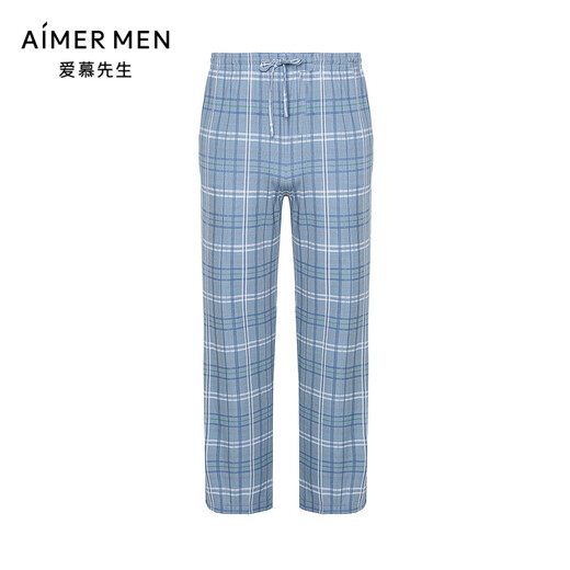 Aimer Men [gleiches Modell im Einkaufszentrum] 22SS genießen seidige Heimathosen Herren -Pyjama New Frühlings- und Sommer NS42F683 Hellblau Plaid YH5 L (170)