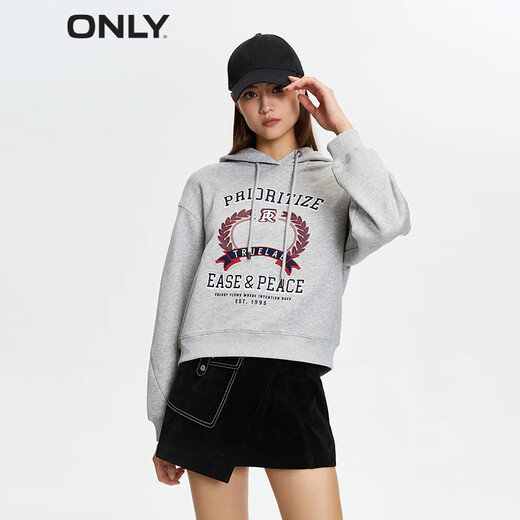 ONLY秋冬运动风连帽字母印花宽松卫衣女|12349S014 G11  浅灰花色 M 165/84A
