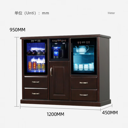 Healston solid wood tea bar machine refrigerator freezer household hot and cold water dispenser office household fully automatic high-end smart tea table QXB01-3-1 black walnut warm type warm