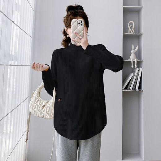 Ranqi Mommy Maternity Bottoming Shirt for Autumn and Winter Outerwear Small Half Turtleneck Sweater for Breastfeeding in Winter Spring and Autumn Knitted Long-Sleeved Top White-Maternity Model XL