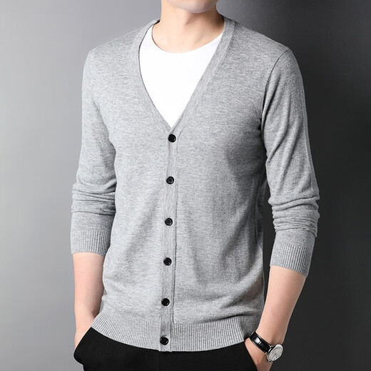 Hengyuanxiang knitted pure wool cardigan men's casual V-neck top autumn and winter sweater jacket for young and middle-aged men dark red XL 180/52/115